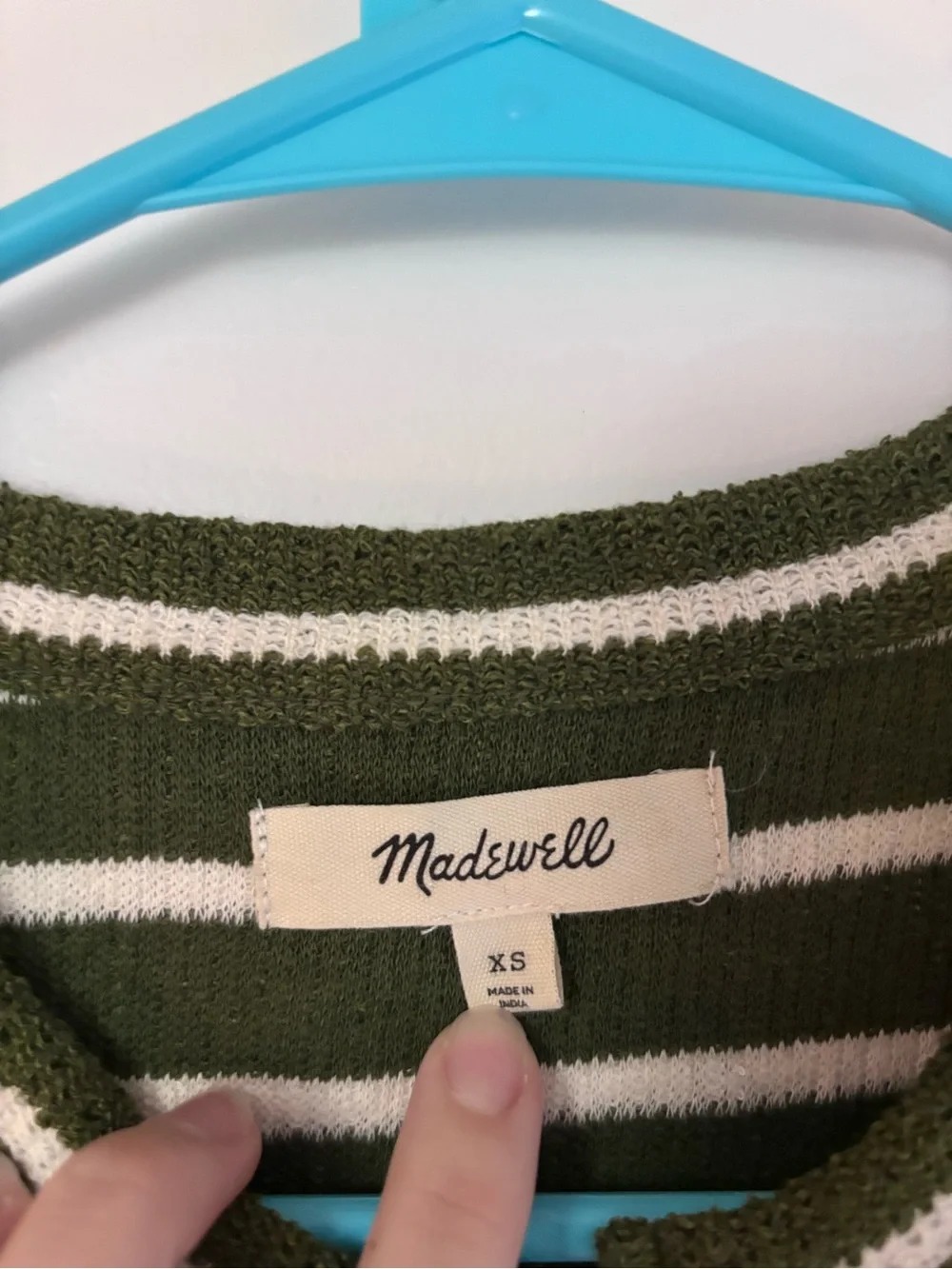Madewell Olive & White Striped Knit Button-Down